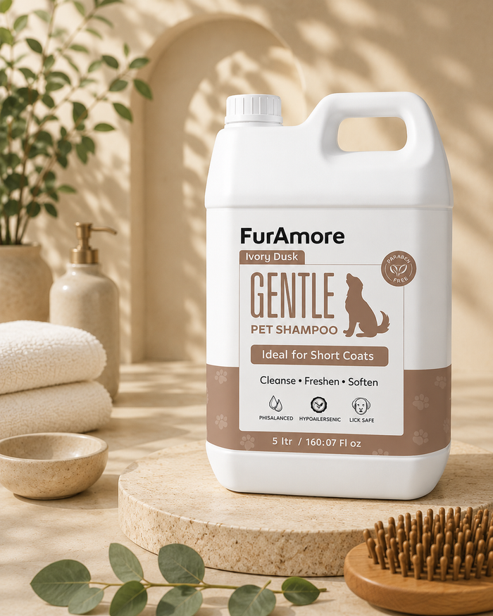 FurAmore professional short coat dog shampoo 5L for Labradors, Beagles and Pugs — salon bulk, India