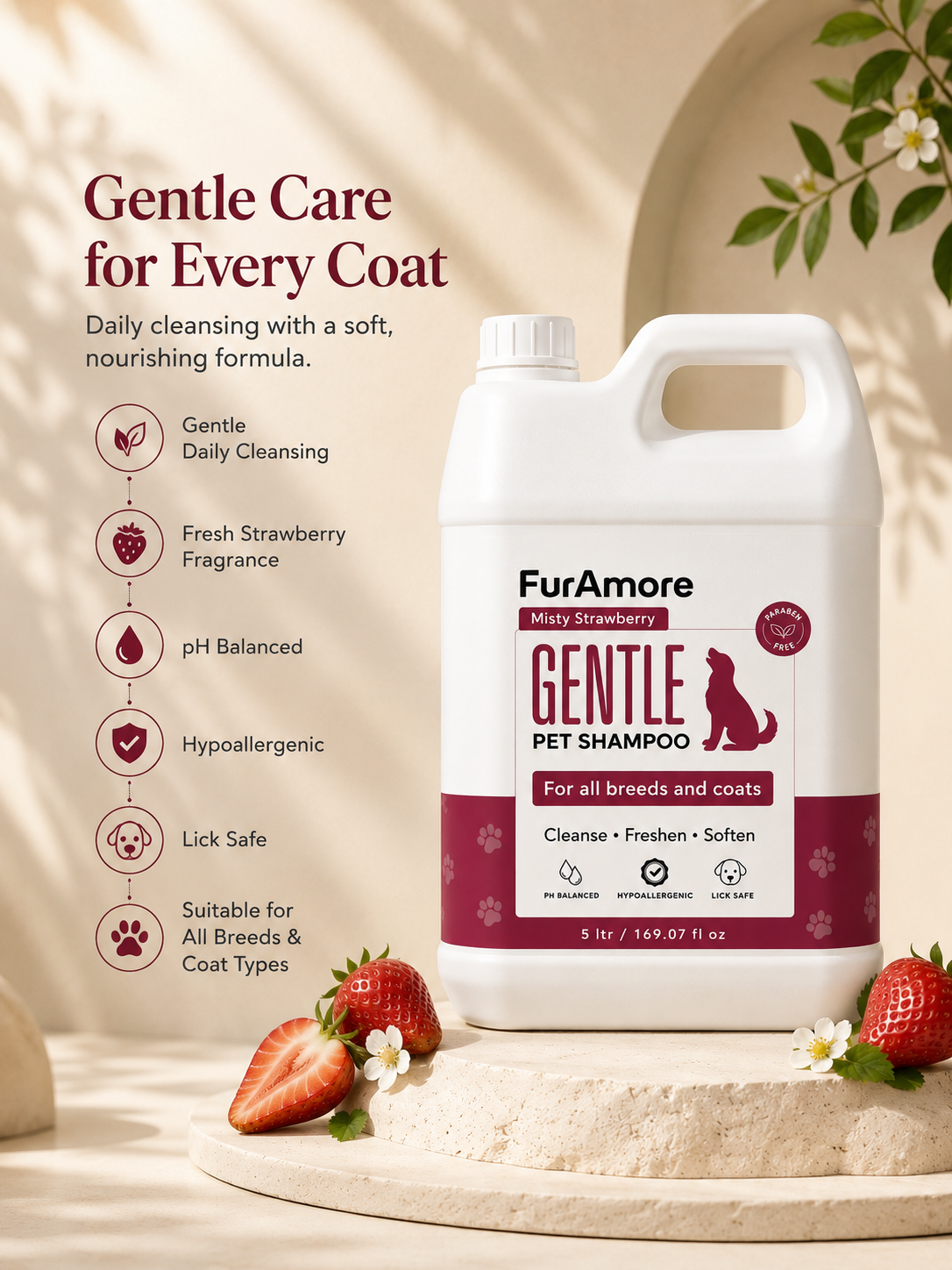 Professional all-breed smooth dog shampoo 5L — pH-balanced, paraben-free bulk, India