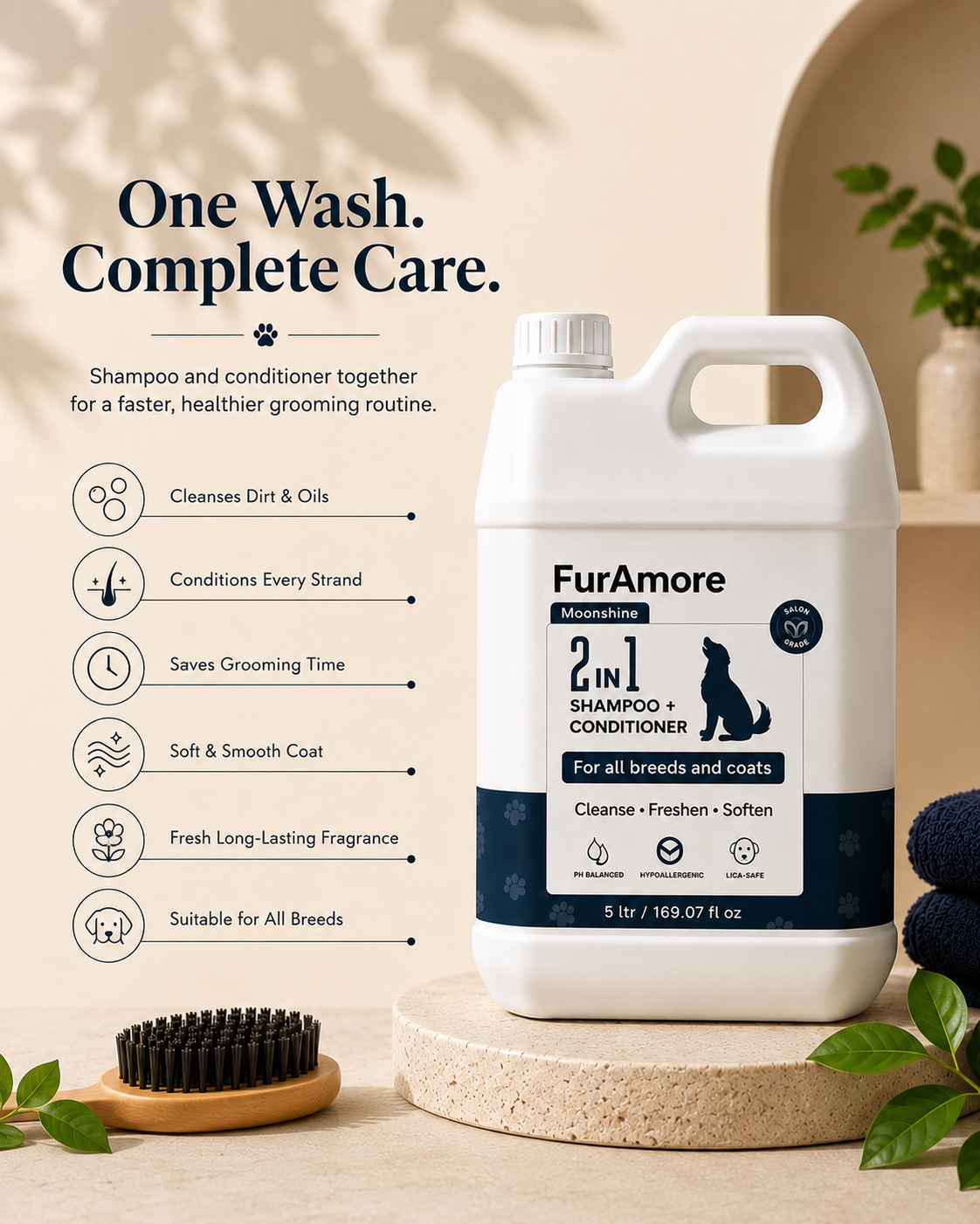 Professional 2-in-1 dog shampoo conditioner 5L — saves time in busy salons, India