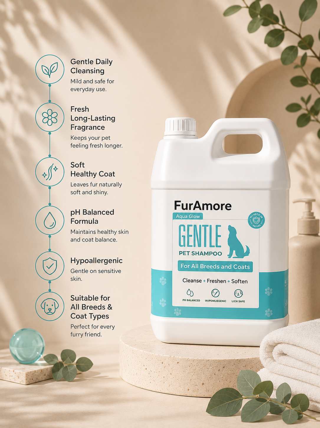 Professional Aqua Fresh gentle dog shampoo 5L — pH-balanced, lick-safe bulk, India