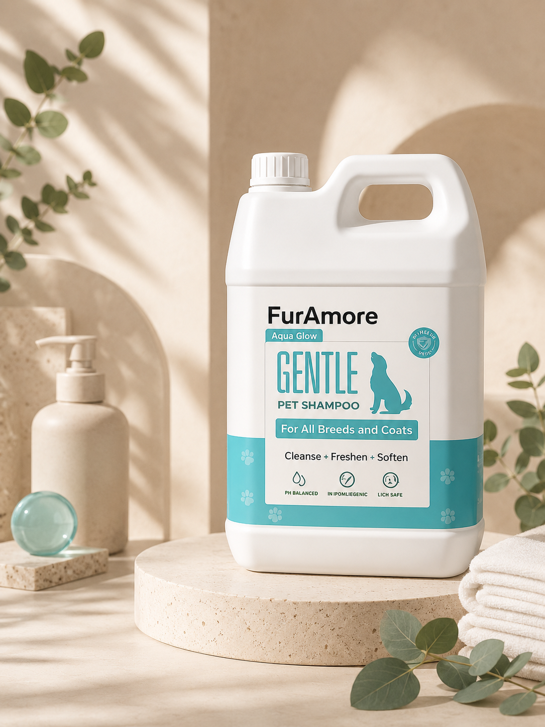 FurAmore professional Aqua Fresh gentle dog shampoo 5L — hypoallergenic salon bulk, India