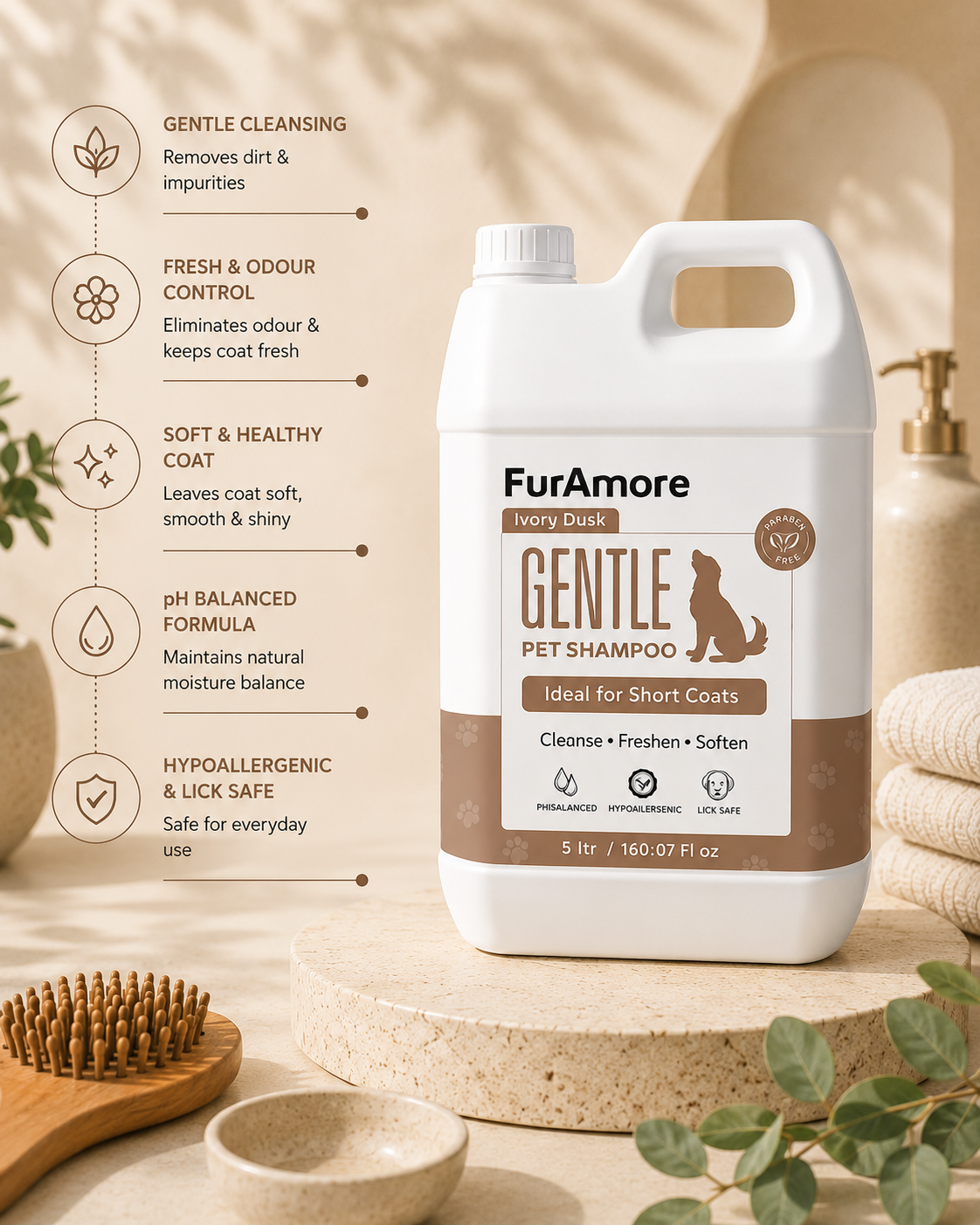FurAmore 5L short coat dog shampoo — smooth coat care for short-haired breeds