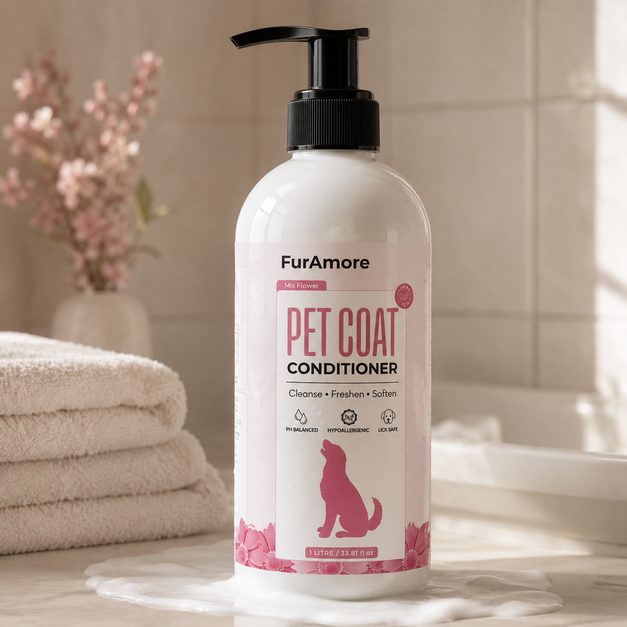 FurAmore professional Floral Shine pet conditioner 1L for grooming salons — shiny coats for dogs and cats, India