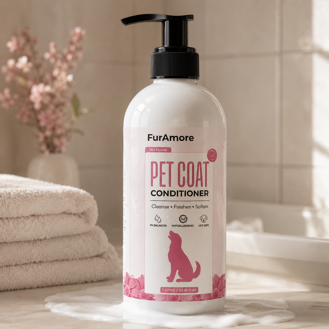 FurAmore professional Floral Shine pet conditioner 1L for grooming salons — shiny coats for dogs and cats, India