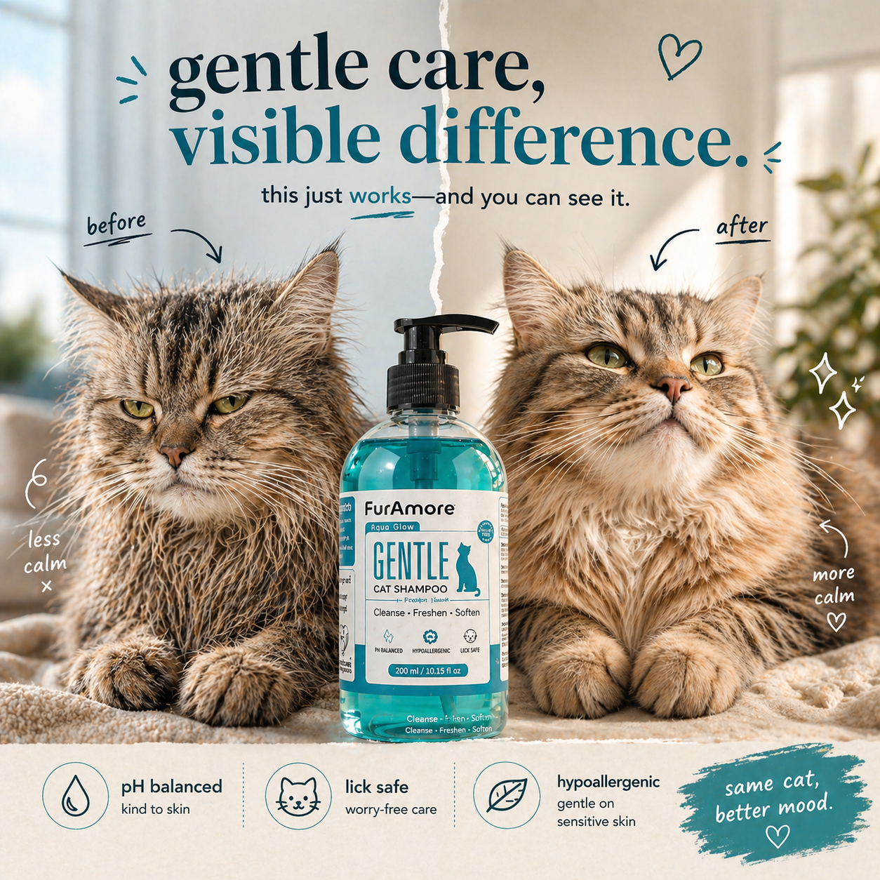 FurAmore cat shampoo aqua fresh mild formula lick-safe