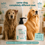 FurAmore pet coat conditioner before after matted to silky smooth dog coat result