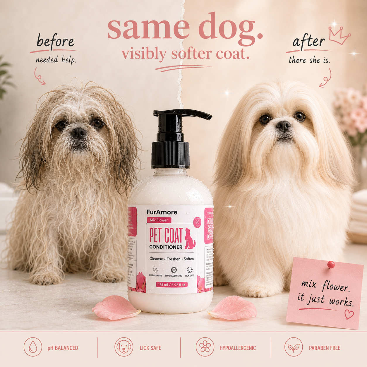 FurAmore Mix Flower conditioner pH balanced lick safe hypoallergenic paraben free 175ml