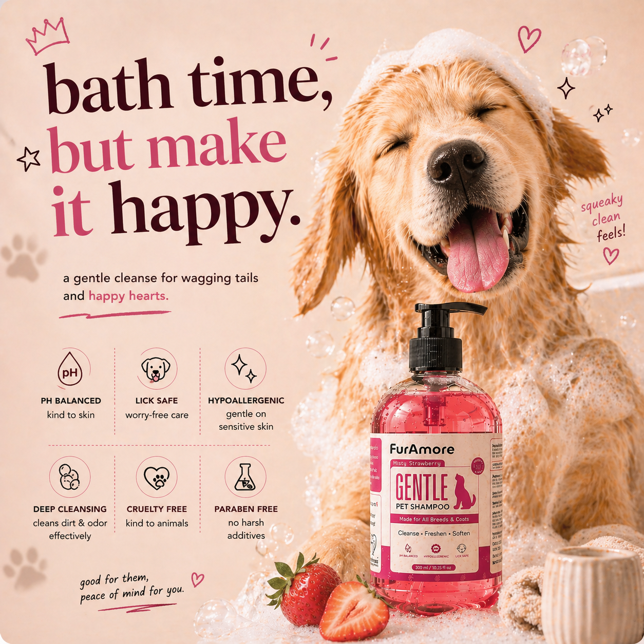 Strawberry dog shampoo odour control paraben-free India